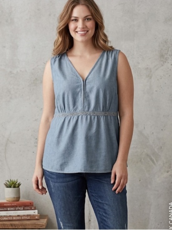 Sonoma Tops - Sonoma Life+Style Weathered Denim Sleeveless Top, XL - Boho Chic!